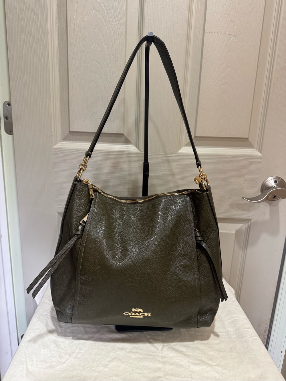 Coach Marlon Hobo Bag Olive Green Pebbled Leather Shoulder Bag F79994